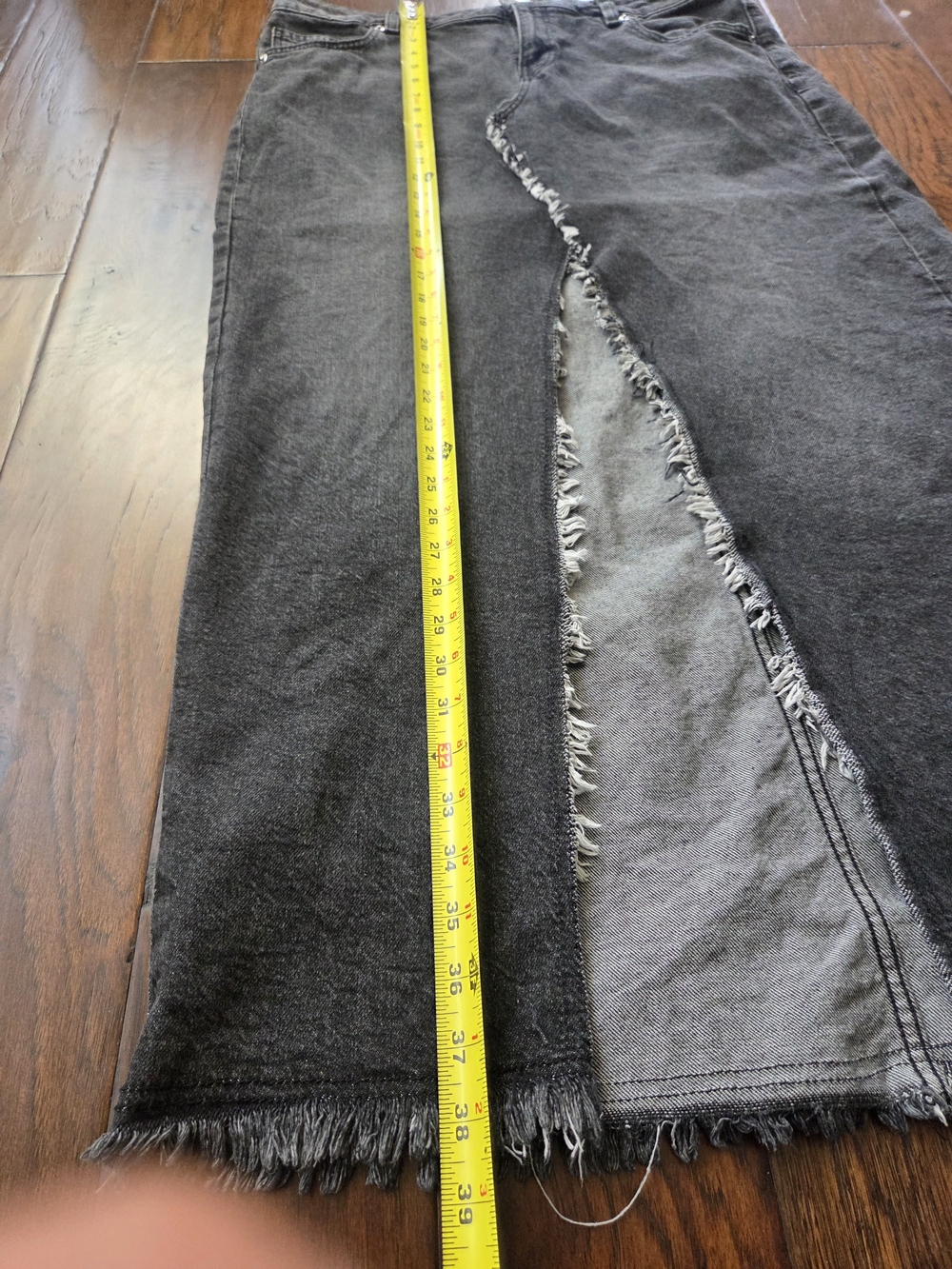 H&M Black Washed Denim Skirt with Front Slit Size 12 - Picture 5 of 6